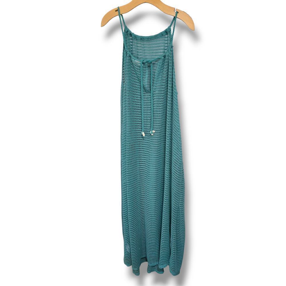 Haute Hippie women's Blue Crochet Maxi Dress Beach Boho Rope Straps Pockets - Picture 3 of 10
